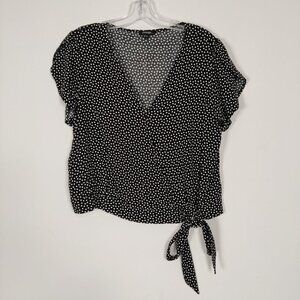 George Women's Blouse Size XL Black White Polka Dot Rayon Lightweight Resortwear